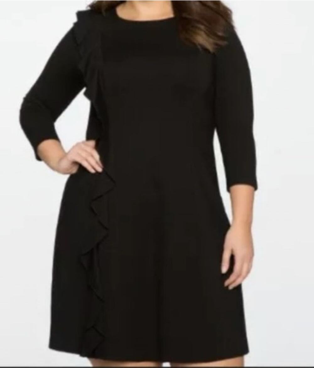 Eloquii Black Ruffle Shift Dress 18 Cocktail Formal Wedding Guest